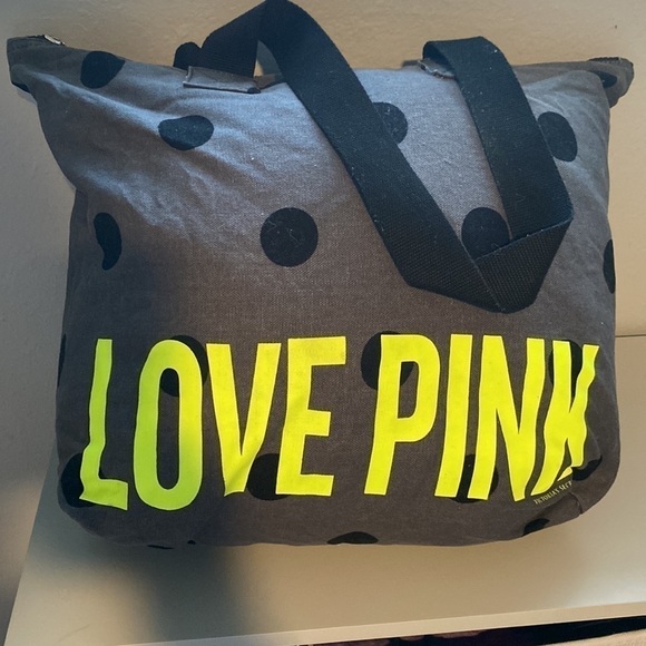 Super cute polka dot LOVE PINK zippered tote canvas - Picture 5 of 6